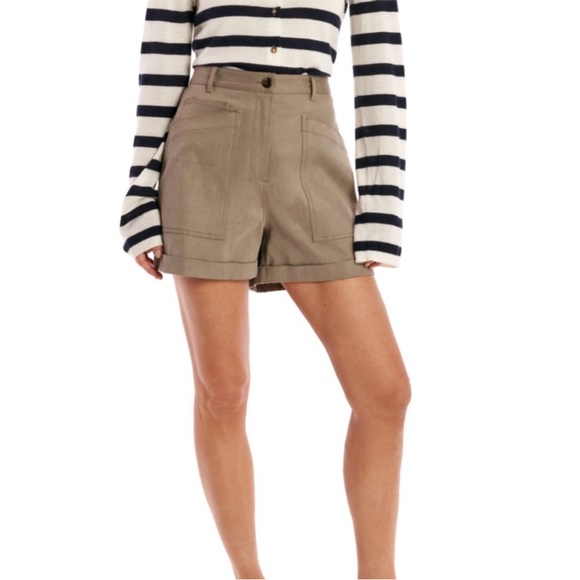 La Ligne Women's High Waist Patch Pocket Shorts in Mushroom - Picture 2 of 9